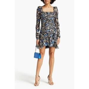 ML Monique Lhuillier Women's Ruched Floral Metallic Mini Sheath Dress Size 2